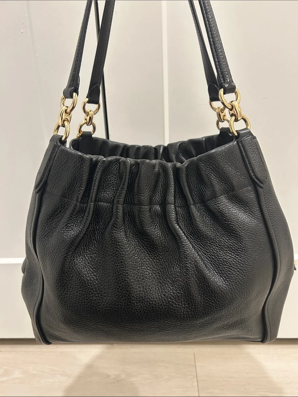Coach Maya Shoulder Bag in Black Pebbled Leather